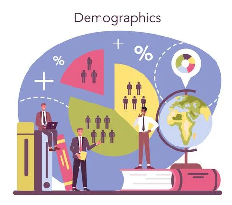Demographer concept. Scientist studying population growth, analyze data Stock Illustration