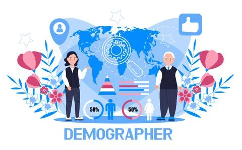 Demographer concept vector for landing page. Growth population in the world.  Stock Illustration