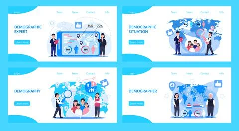 Demographer concept vector for landing page. Growth population in the world.  Stock Illustration