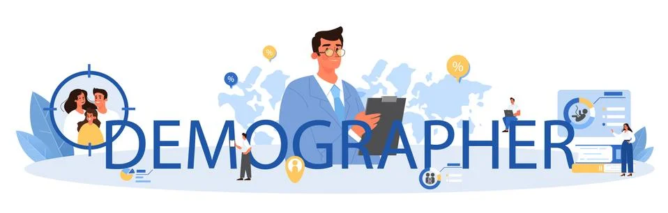 Demographer typographic header. Scientist studying population growth Stock Illustration