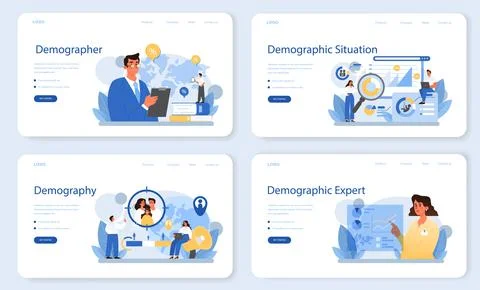 Demographer web banner or landing page set. Scientist studying population Stock Illustration