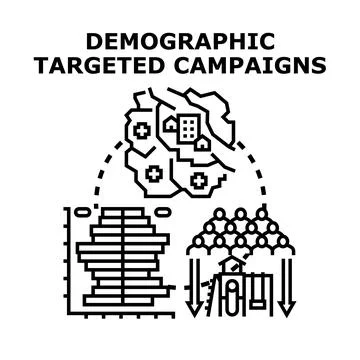Demographic targeted campaigns analyzing population data Stock Illustration