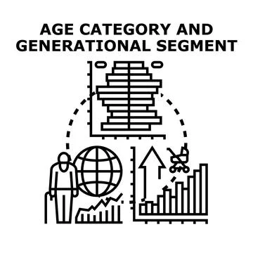 Demographics data representing age category and generational segmentation Stockillustratie