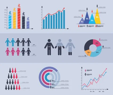 Demography chart icon collection Stock Illustration