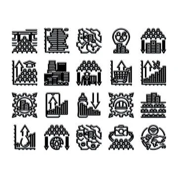 Demography population statistics growth analysis icon set Stock Illustration