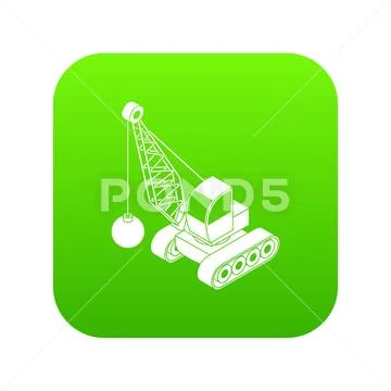 Demolish truck icon green Stock Illustration