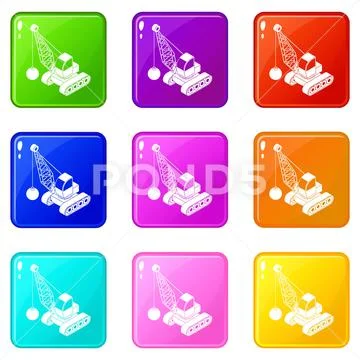 Demolish truck icons set 9 color collection Stock Illustration