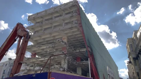 Demolished large multi-storey car park building Stock Footage 231959946