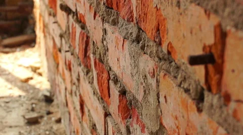 Demolished Red brick wall Video stock 57324363