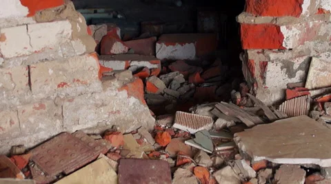 Demolished Red brick wall Video stock 57324402