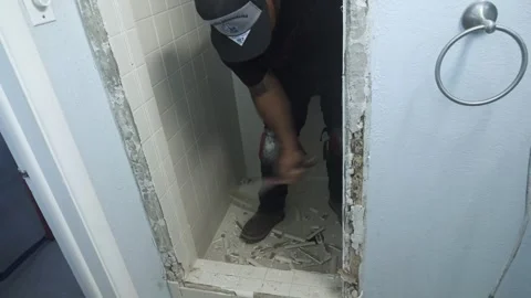 Demolishing Bath Shower Stock-Footage 284408290