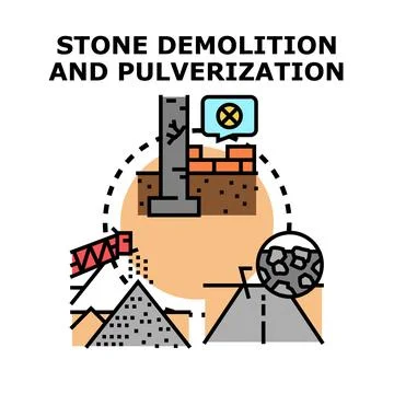 Demolishing building structure and pulverizing construction materials Stock Illustration
