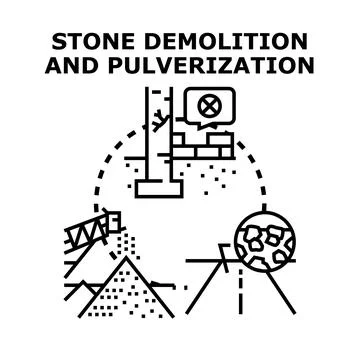 Demolishing building structure and pulverizing construction materials Stock Illustration