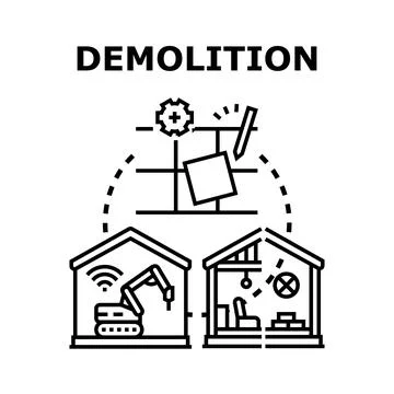 Demolishing building structure using heavy machinery concept Stock Illustration