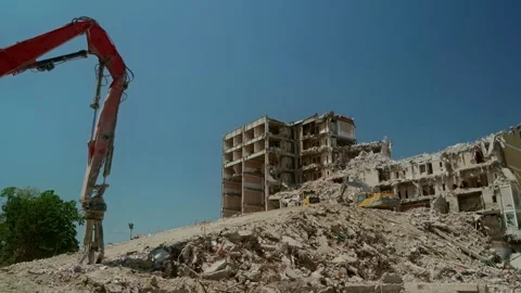 Demolishing a collapsed building Stock Footage 312340978