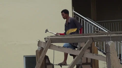 Demolishing Roof Trusses Stock Footage
