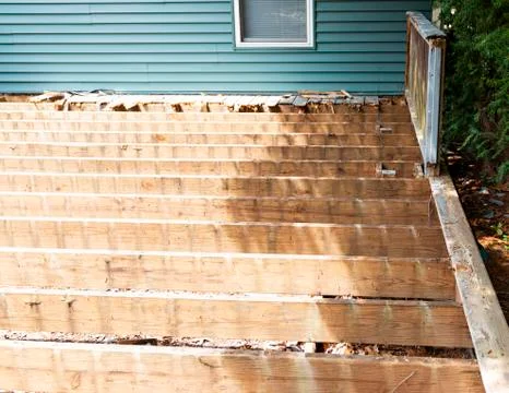 Demolitiion of old deck to replace with composite matierial Stock Photos