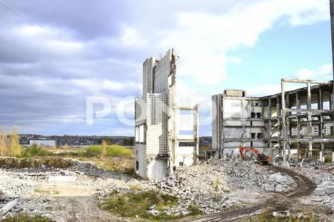 Demolition and dismantling of the remnants of the large industrial enterprise Stock Photos