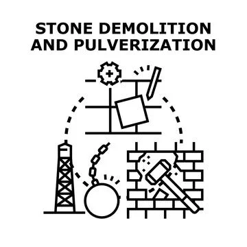 Demolition and pulverization process in construction industry Stock Illustration
