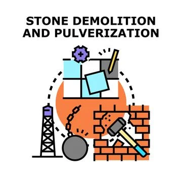 Demolition and pulverization process in construction industry Stock Illustration