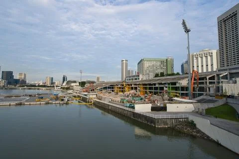 Demolition and tearing down of The Float at Marina Bay. Stock Photos