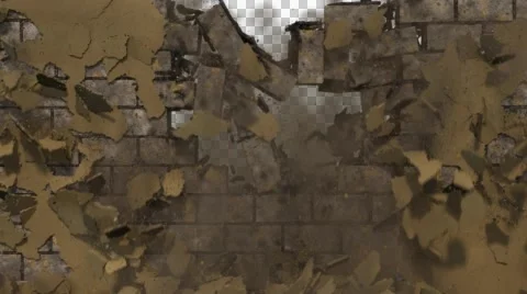 Demolition of block wall with dust and debris. Stock Footage 48048568