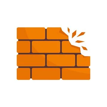 Demolition brick wall icon flat isolated vector Stock Illustration