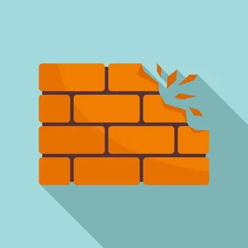 Demolition brick wall icon, flat style Stock Illustration