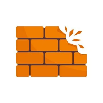 Demolition brick wall icon flat isolated Stock Illustration
