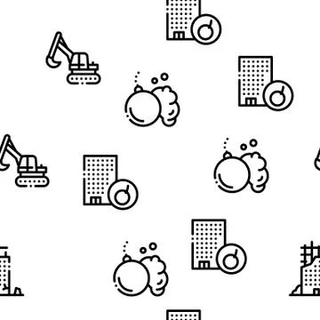 Demolition Building Seamless Pattern Vector Stock Illustration