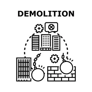 Demolition of building structures and construction sites Stock Illustration