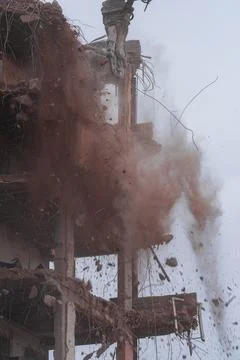 Demolition of a building using hydraulic shears Stock Photos