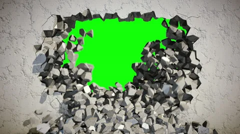 Demolition of a Concrete Wall with Green Background. Stock Footage 33778962
