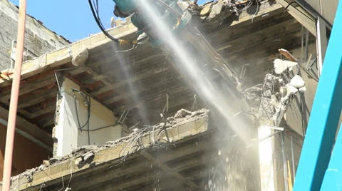 Demolition with construction crane outdoor Stock Footage 24787775