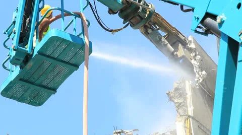 Demolition with construction crane outdoor Stock Footage 24787781