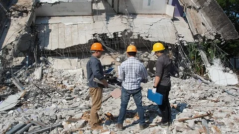 Demolition control supervisor teams and foreman on demolish building. Stock Footage 105471173