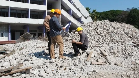 Demolition control supervisor teams and foreman on demolish building. Stock Footage 115080820