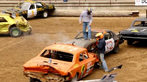 Demolition derby angry drivers Stock Footage 9423282