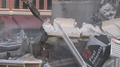 Demolition of the First Interstate Bank Building in Downtown Missoula Stock Footage 179594786