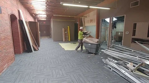Demolition inside Office Building - Destruction Stock Footage 97479925