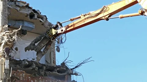 Demolition machinery working. Stock Footage 73017337