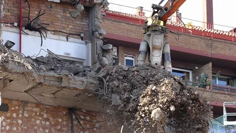 Demolition machinery working. Slow Motion. Stock Footage 73236284