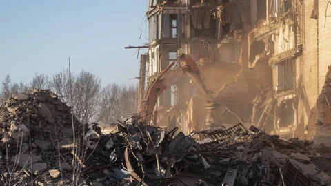 Demolition of a multi-storey building , for future development of residential Stock Footage 127131897