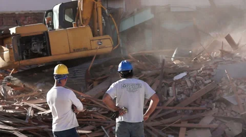 Demolition old building workers watching Stock Footage 35484046
