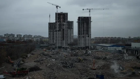 Demolition of old buildings, Moscow Stock Footage 124167166