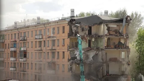 Demolition of an old house Stock Footage 89713776