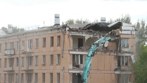 Demolition of an old house Stock Footage 89713783