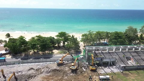 Demolition of the old stadium on Karon beach, demolition Stock-Footage 258144664