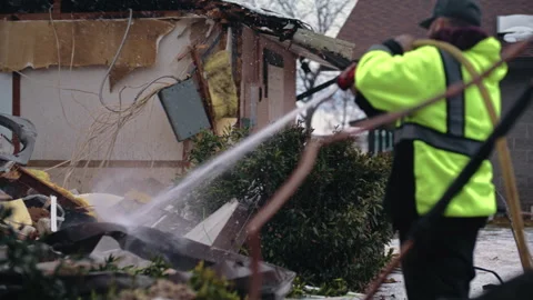 Demolition of old structure takes place in urban area Stock Footage 310178327