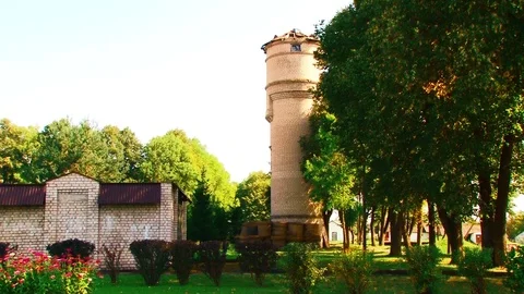 Demolition of an old water tower by an explosion. Explosion of a tower Stock Footage 115762964